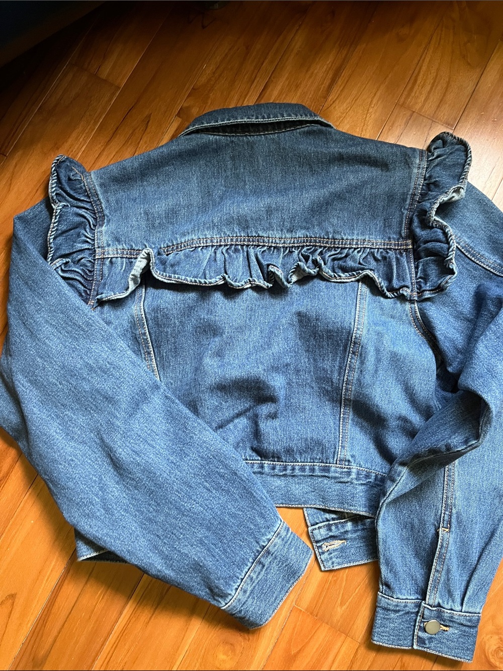 Fashion Nova Dark Blue Ruffle Denim Jacket - Picture 4 of 4